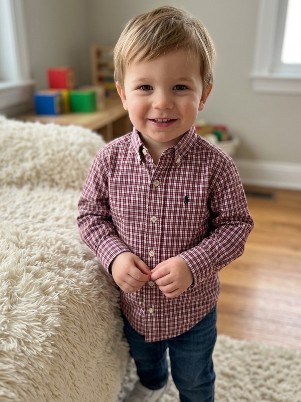 Ralph Lauren Toddler Boy Red & White Plaid Button-Down Shirt - Size 4